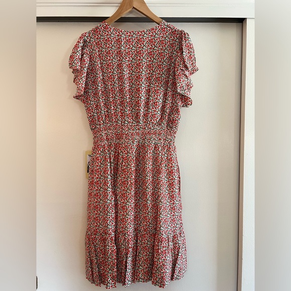 New! Trovata Birds of Paradis Camilla Dress Carmine Ditsy Mini Floral Red Green - Picture 13 of 15